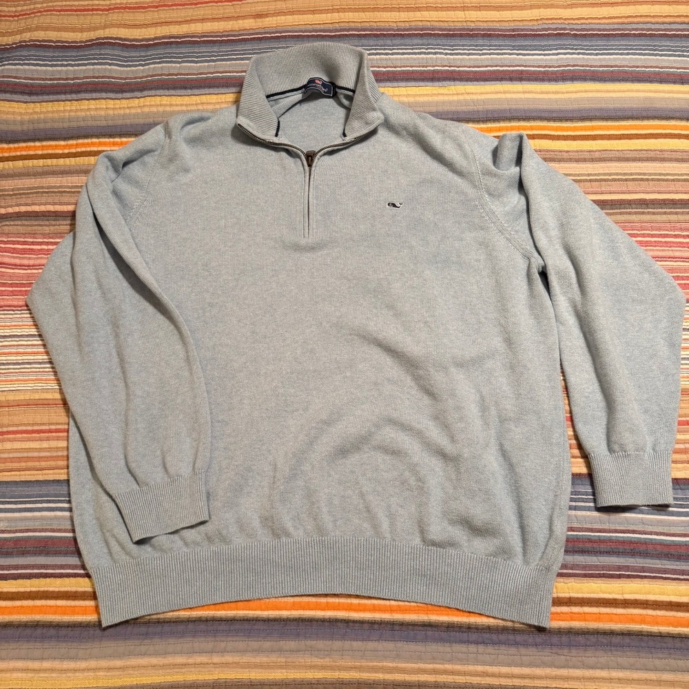Vineyard Vines Mens XXL Light Blue 100% Cotton Quarter-Zip Pullover Sweater - Picture 1 of 7